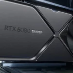 Placa de vídeo NVIDIA RTX 50 SUPER com selo de atraso e calendário de 2026, simbolizando o adiamento do lançamento