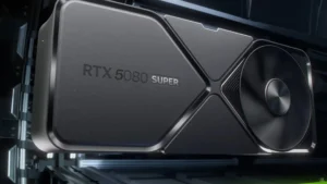 Placa de vídeo NVIDIA RTX 50 SUPER com selo de atraso e calendário de 2026, simbolizando o adiamento do lançamento
