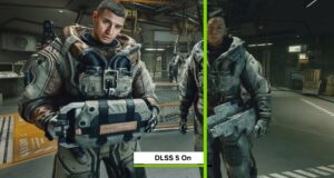 omparação de imagem de jogo com upscaling por IA ativado mostrando ganho de FPS na tela do PC gamer
