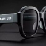 Óculos inteligentes Galaxy Glasses da Samsung em destaque, mostrando a câmera embutida na armação